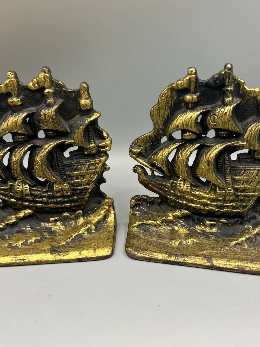 Vintage Nautical Sailing Clipper Ship Metal Library Bookends